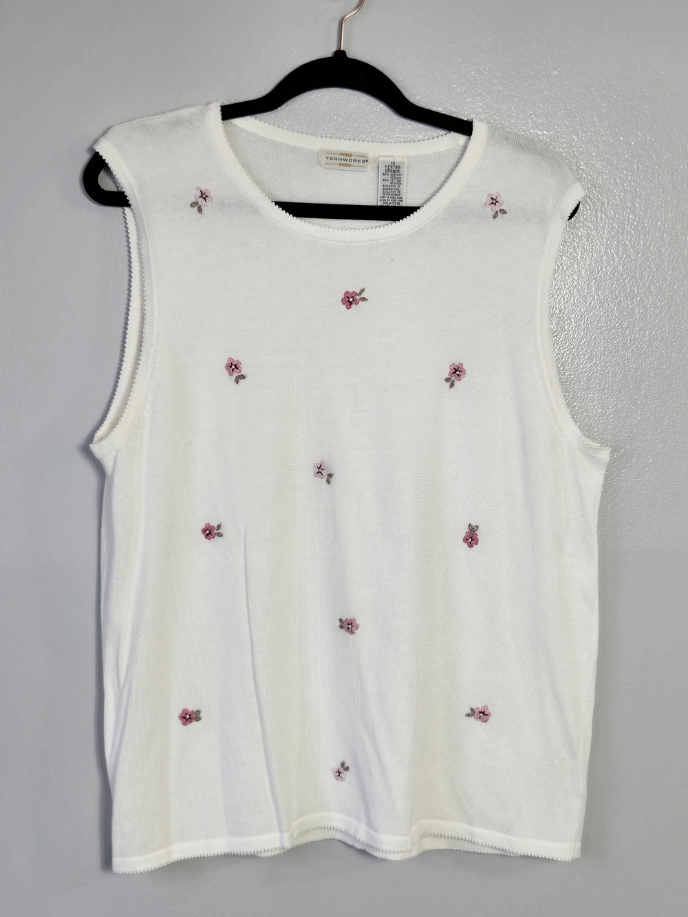 Yarnworks Vintage Floral Embroidered Knit Sleeveless Sweater Vest Top Size 1X